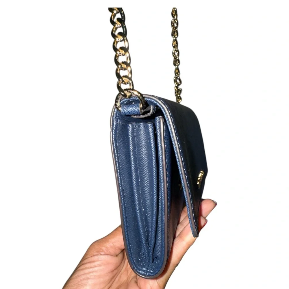 Michael Kors Dark Blue Clutch with Gold Chain